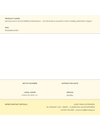 Big bag saco de escombros 90x90x90cm . color blanco aguanta hasta 1000kg densidad 100g/m