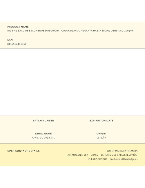 Big bag saco de escombros 90x90x90cm . color blanco aguanta hasta 1000kg densidad 100g/m