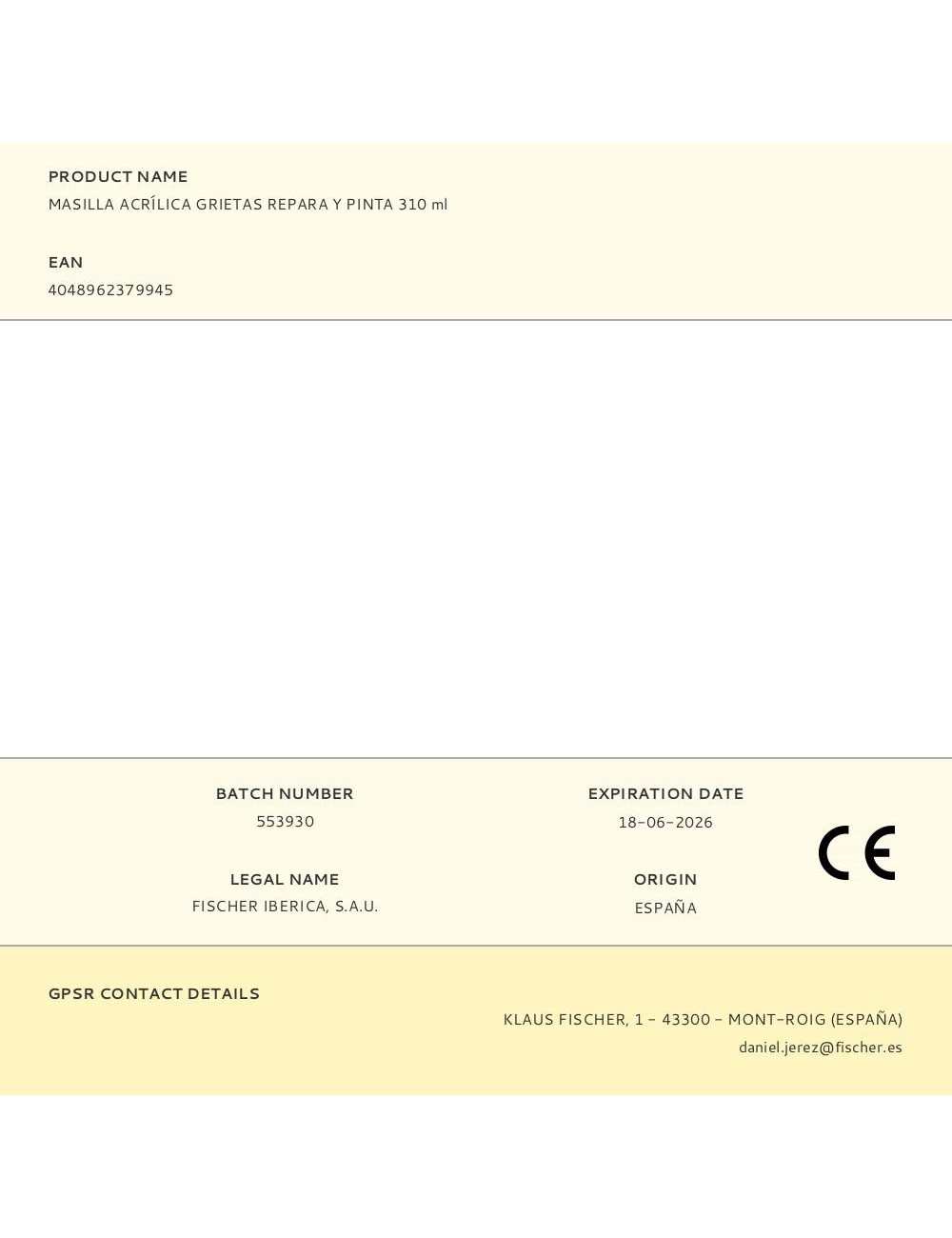 Masilla acrílica grietas repara y pinta exterior protegido 310 ml