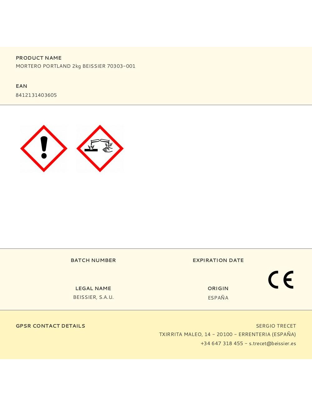 Mortero portland 2 kg