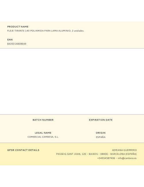 Fleje tirante 140 poliamida para lama aluminio, 2 unidades