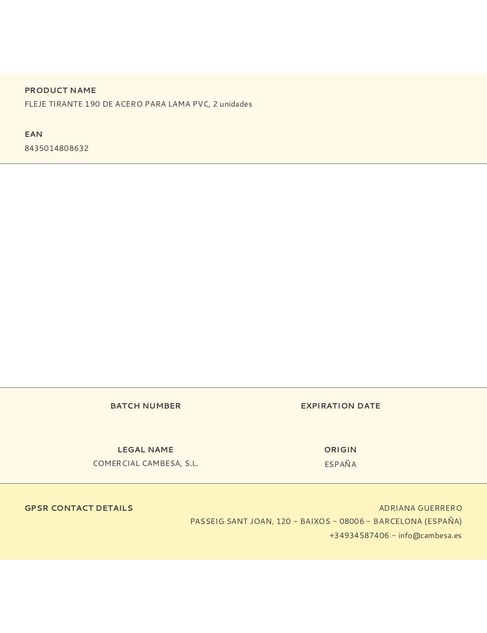 Fleje tirante 190 de acero para lama pvc, 2 unidades