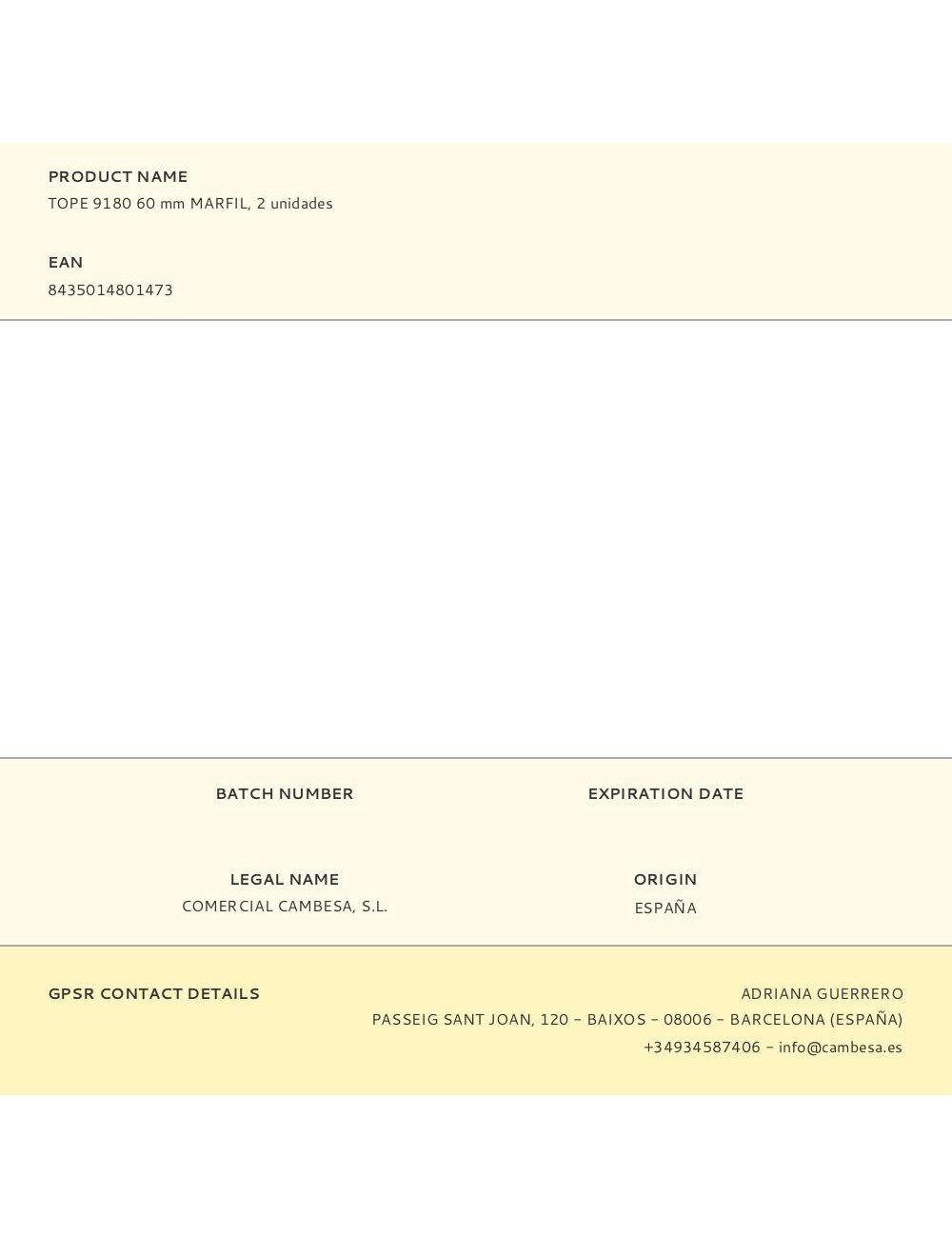 Tope 9180 60 mm marfil, 2 unidades