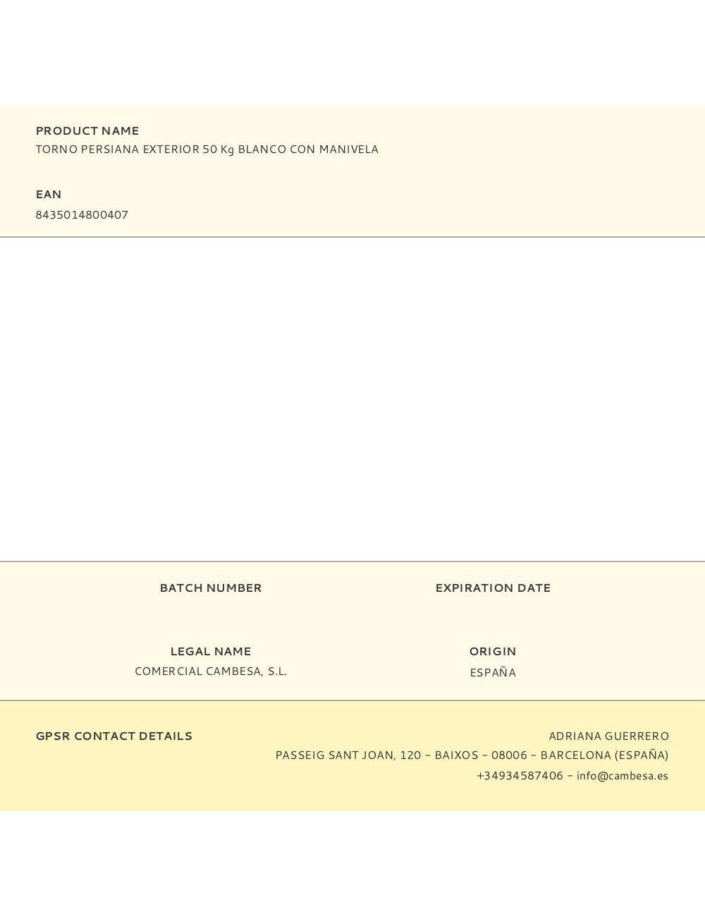 Torno persiana exterior 50 kg blanco con manivela