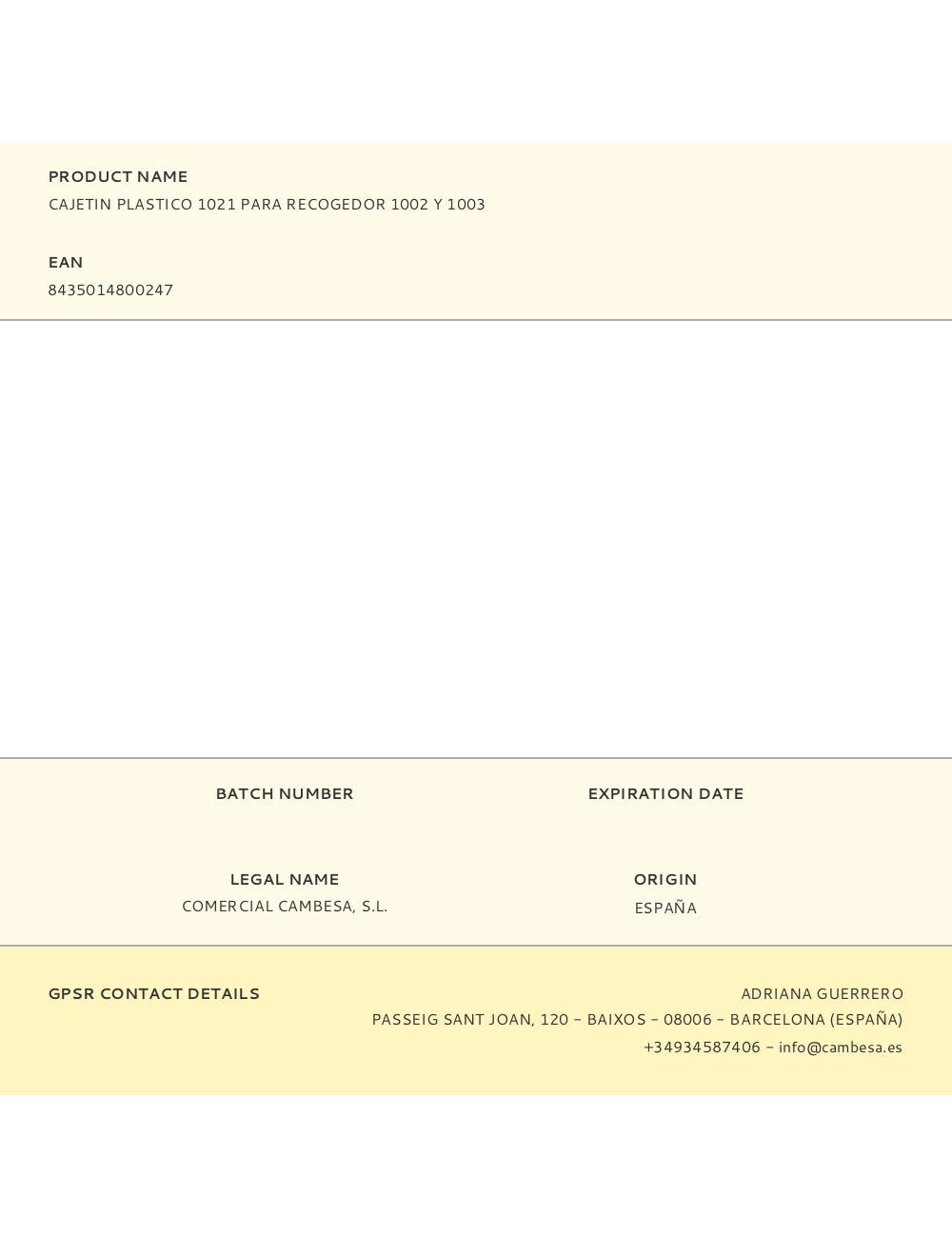 Cajetin plastico 1021 para recogedor 1002 y 1003