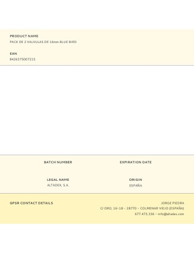 Pack de 2 valvulas de 16mm blue bird