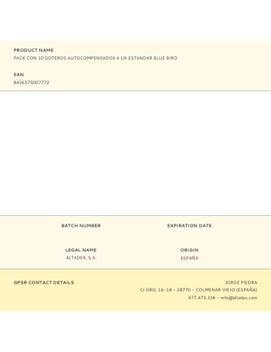 Pack con 10 goteros autocompensados 4 l/h estandar blue bird