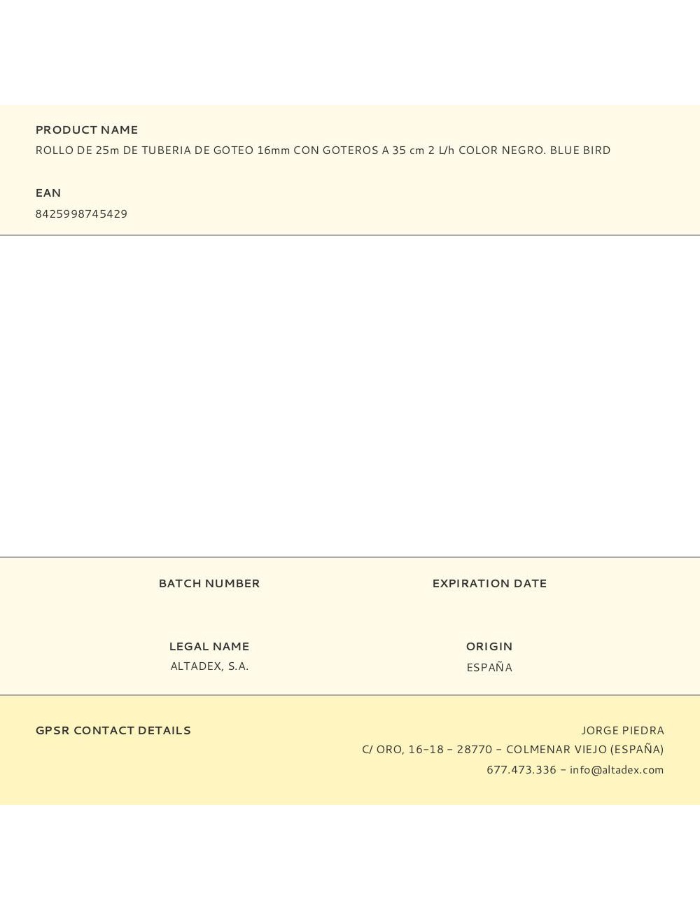 Rollo de 25m de tuberia de goteo 16mm con goteros a 35 cm 2 l/h color negro. blue bird