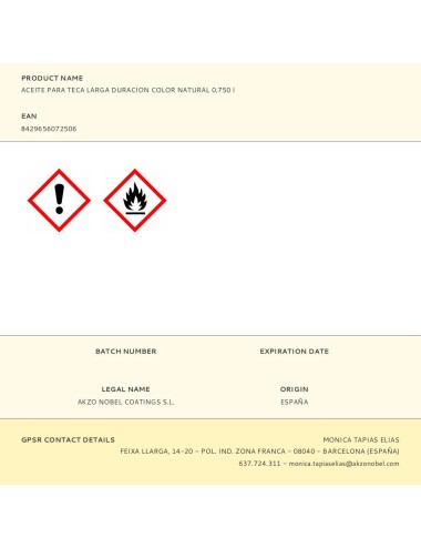 Aceite larga duración para teca color natural 750 ml