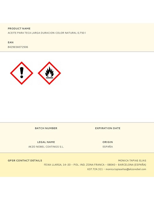 Aceite larga duración para teca color natural 750 ml