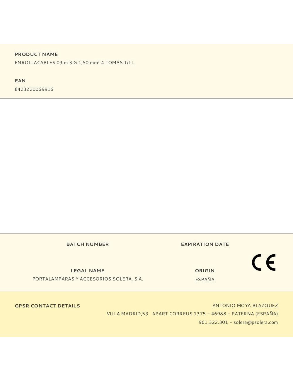 Enrollacables 03 m 3 g 1,50 mm 4 tomas t/tl