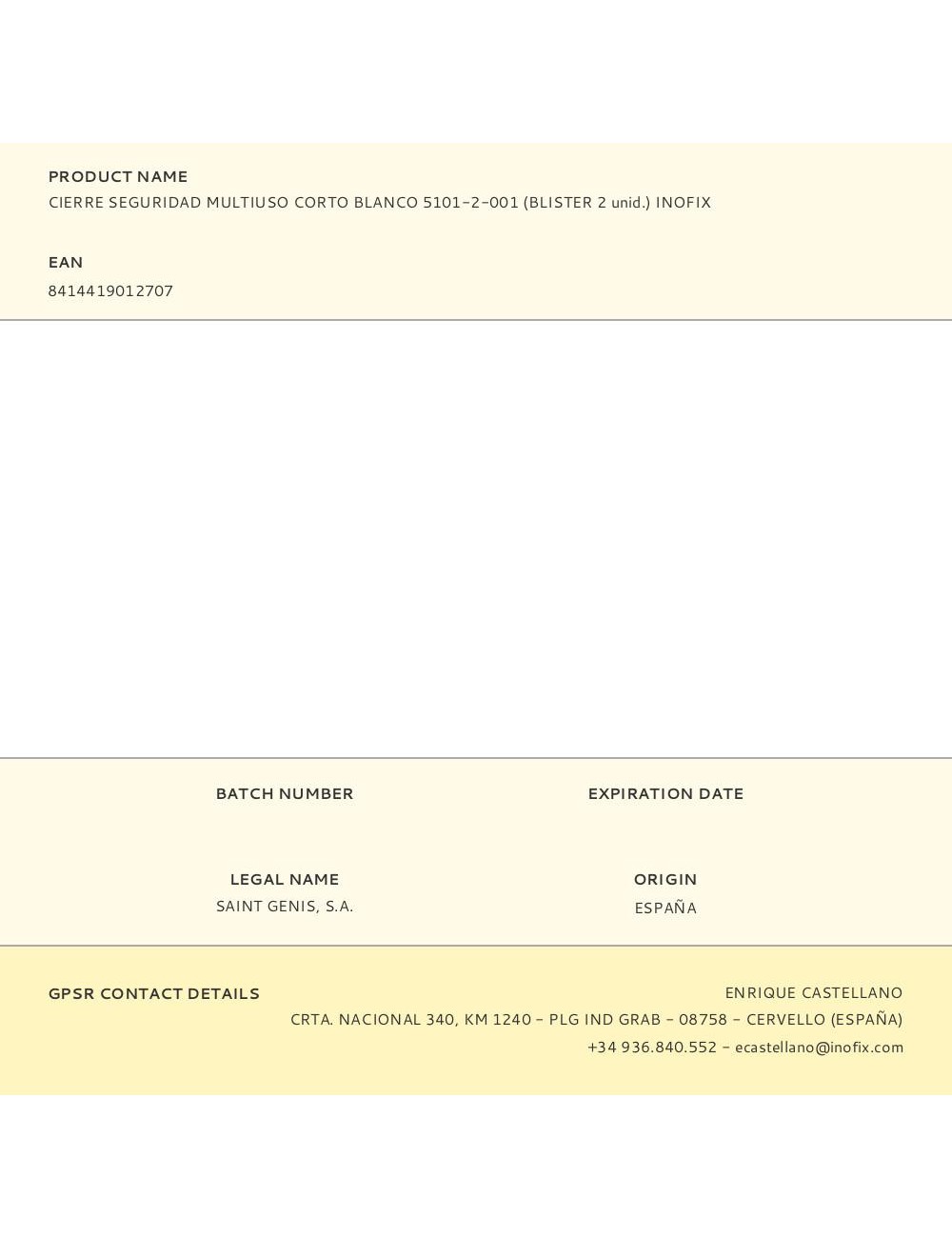 Cierre seguridad multiuso corto blanco 5101-2-001 (blister 2 unid.) inofix