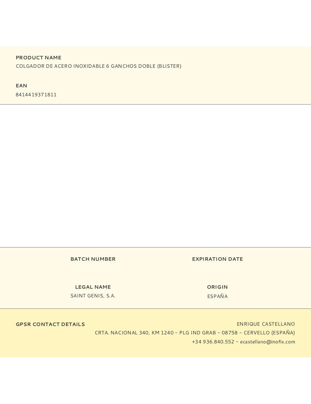 Colgador de acero inoxidable 6 ganchos doble (blister)