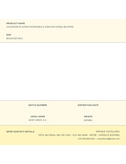 Colgador de acero inoxidable 6 ganchos doble (blister)