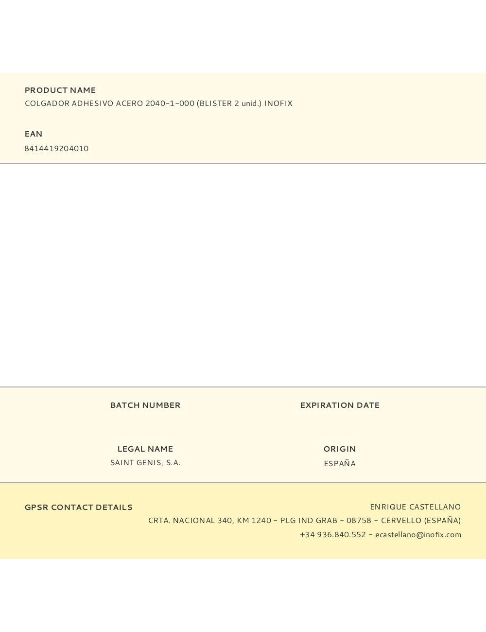 Colgador adhesivo acero 2040-1-000 (blister 2 unid.) inofix