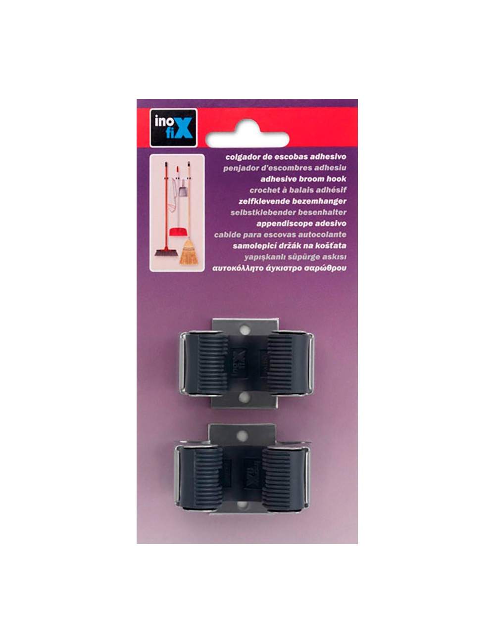 Colgador escobas adhesivo cromo mate 2055-7-000 (blister 2 unid.) inofix
