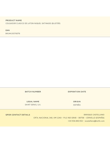 Colgador clasico de laton niquel satinado (blister)