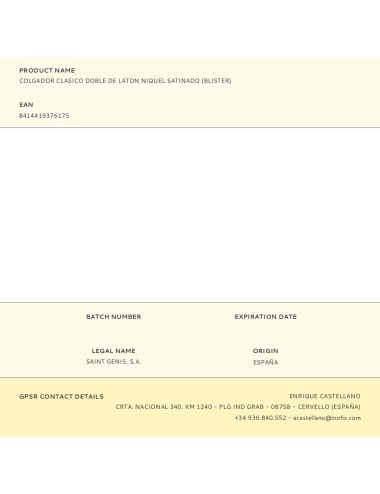 Colgador clasico doble de laton niquel satinado (blister)