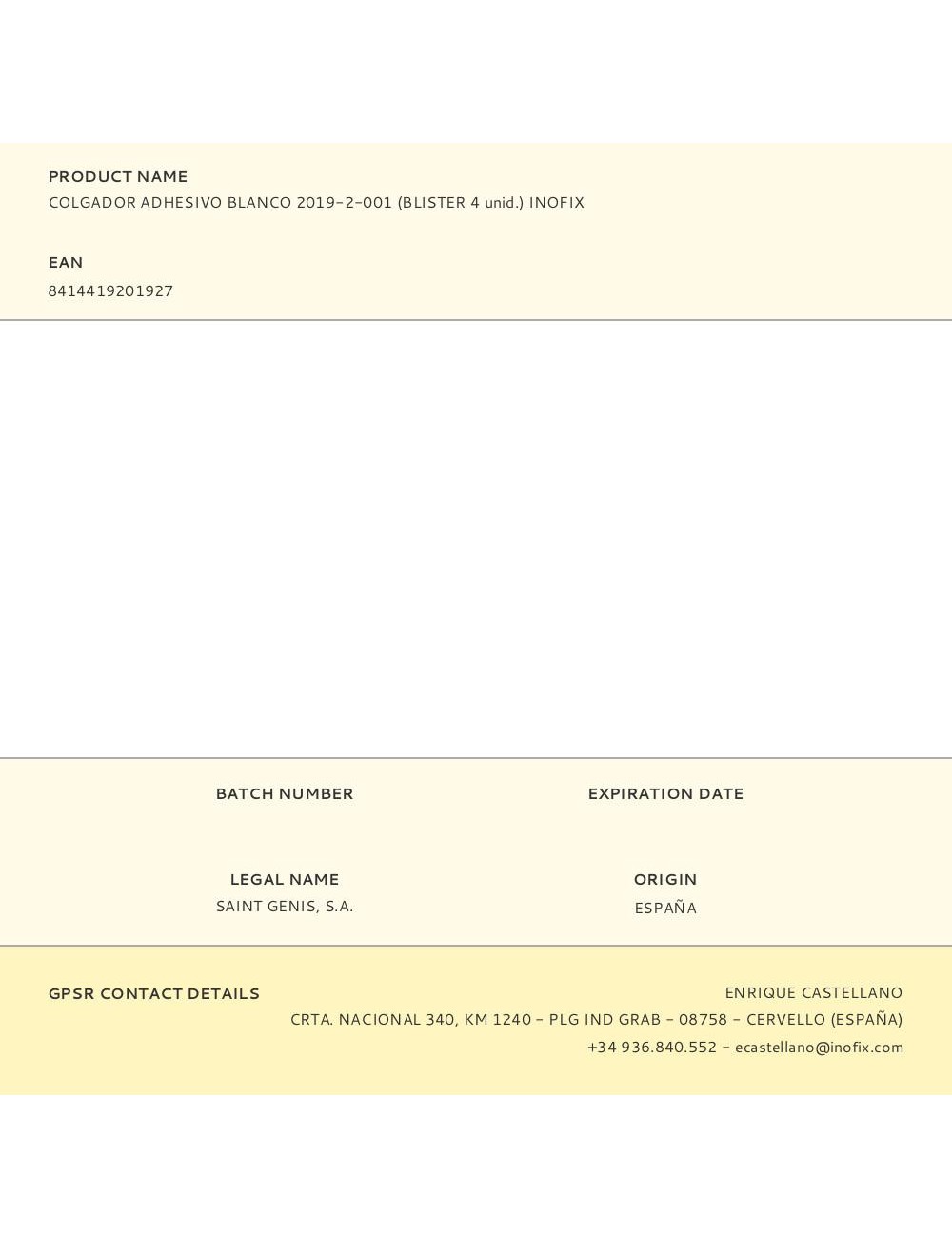 Colgador adhesivo blanco 2019-2-001 (blister 4 unid.) inofix