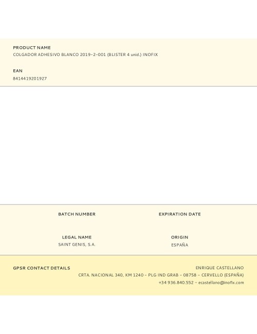 Colgador adhesivo blanco 2019-2-001 (blister 4 unid.) inofix