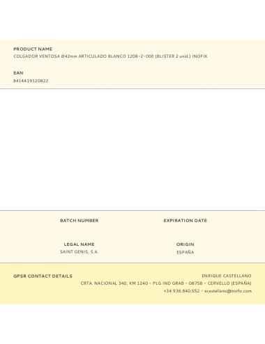 Colgador ventosa ø42mm articulado blanco 1208-2-000 (blister 2 unid.) inofix