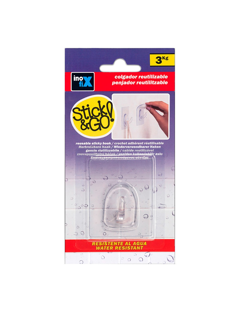 Colgador adherente reutilizable 60x47mm transparente 1290-0-000 (blister) inofix
