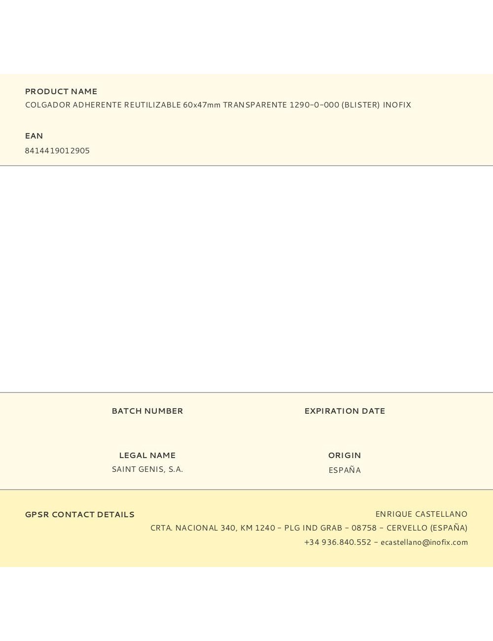 Colgador adherente reutilizable 60x47mm transparente 1290-0-000 (blister) inofix