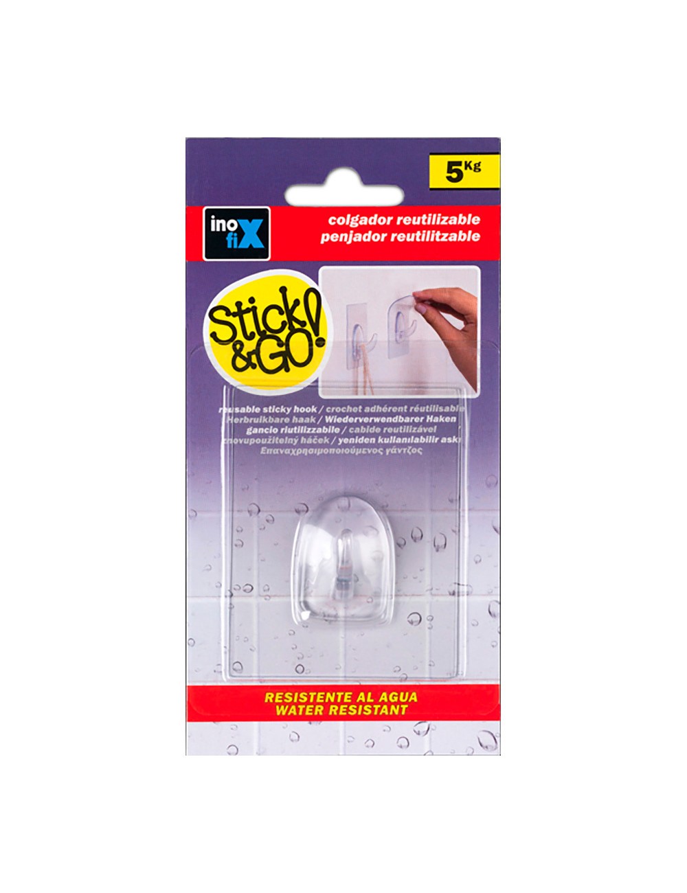 Colgador adherente reutilizable 80x62mm transparente 1291-0-000 (blister) inofix