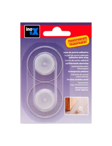 Tope de puerta adhesivo cilindro transparente (blister 2 unid.) inofix