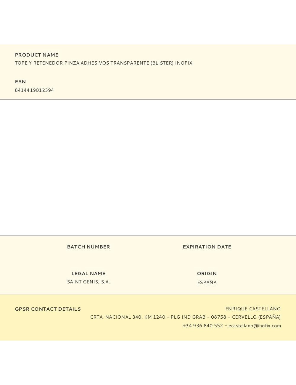 Tope y retenedor pinza adhesivos transparente (blister) inofix