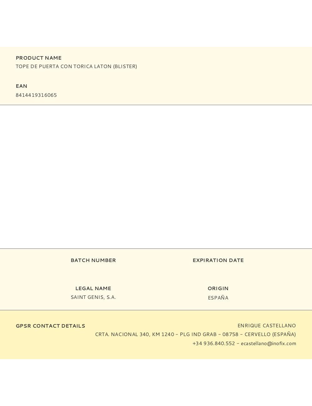 Tope de puerta con torica laton (blister)