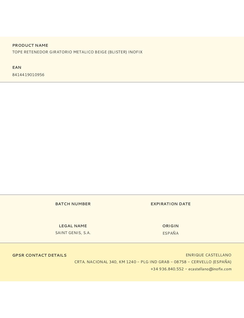 Tope retenedor giratorio metalico beige (blister) inofix