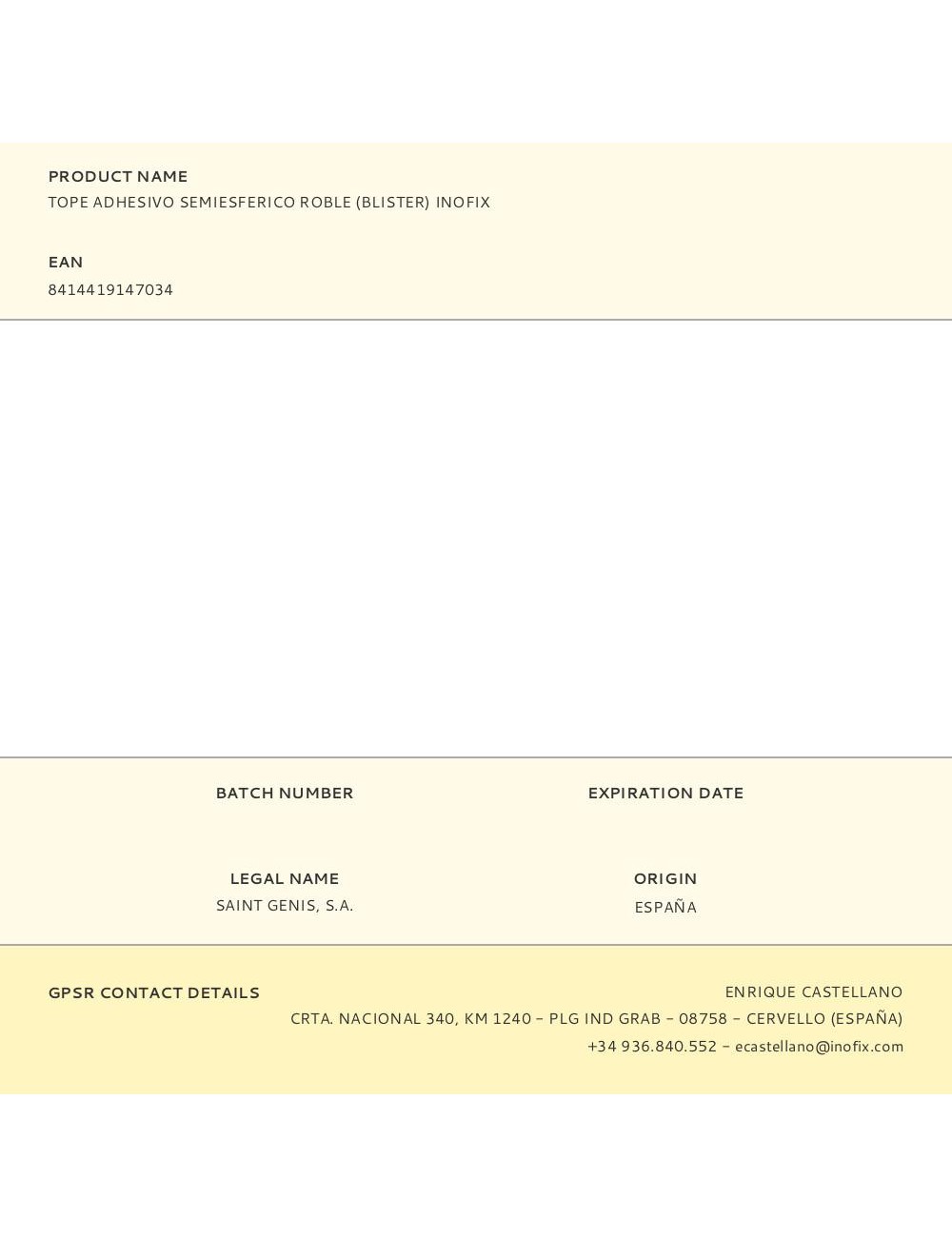 Tope adhesivo semiesferico roble (blister) inofix