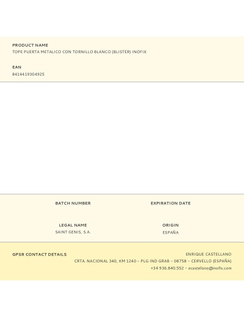 Tope puerta metalico con tornillo blanco (blister) inofix