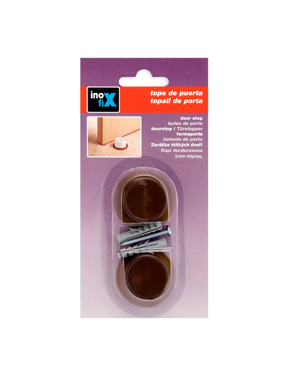 Tope de puerta con tornillo marron (blister 2 unid.) inofix