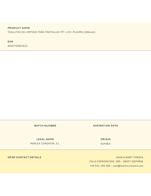 Toallitas de limpieza para pantallas tft, lcd i plasma (100unid.)
