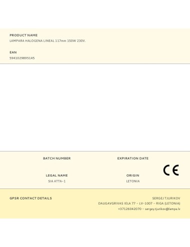 Lampara halogena lineal 118 mm 150 w 2700 k 1250 im