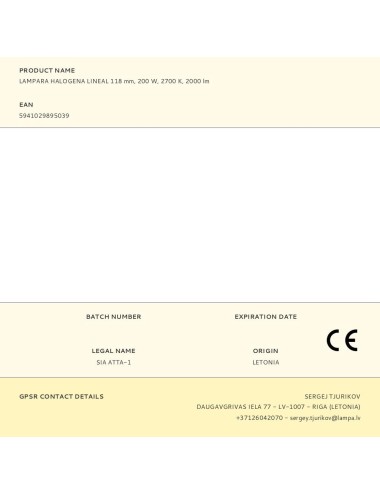 Lampara halogena lineal 118 mm 200 w 2700 k 2000 lm