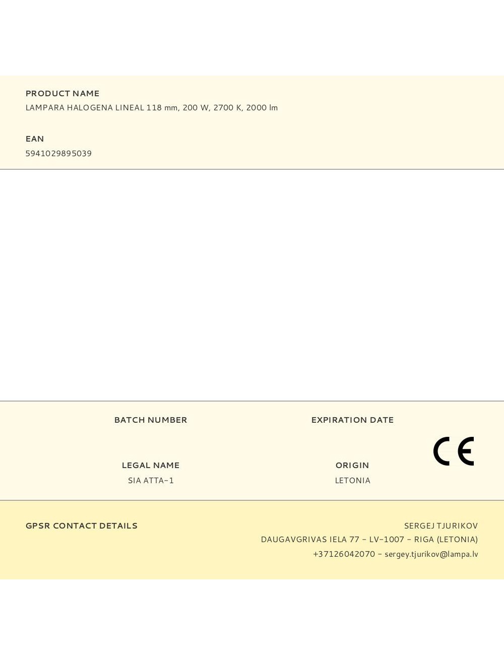 Lampara halogena lineal 118 mm 200 w 2700 k 2000 lm
