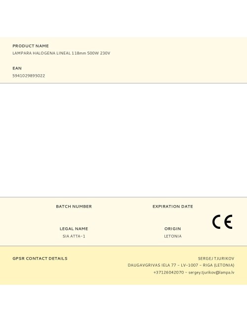 Lampara halogena lineal 118 mm 500 w 2700 k 7500 im