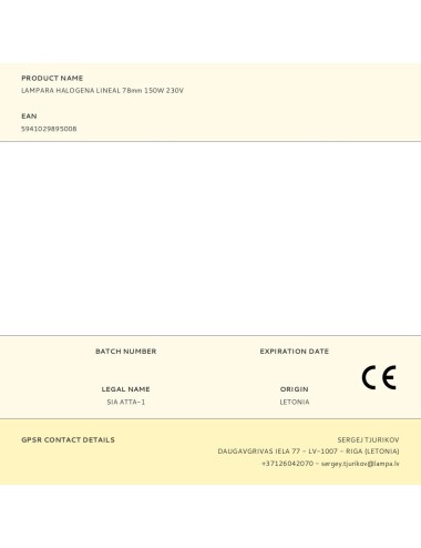Lampara halogena lineal 78mm 150w 230v