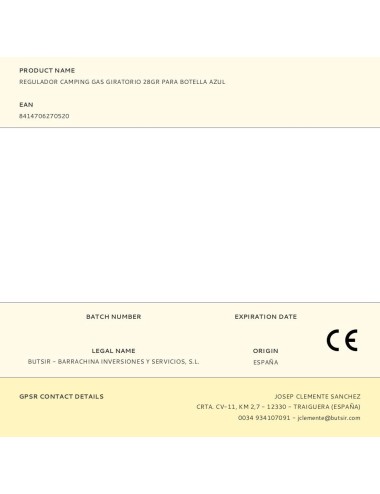 Regulador camping gas giratorio 28gr para botella azul