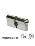 Cilindro 70mm (35+35mm) niquelado, leva larga r15 con 5 llaves seguridad incluidas