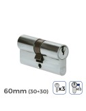 Cilindro 60 mm (30+30 mm) niquelado, leva corta r13 con 3 llaves de serreta incluidas