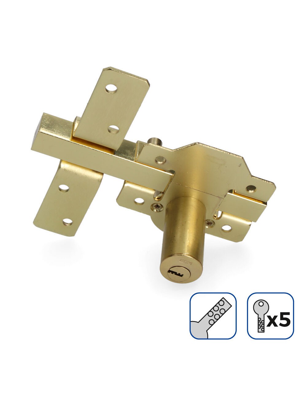 Cerrojo de superficie dorado con cilindro redondo de seguridad y pestillo apertura