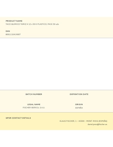 Taco quimico tamiz h 12 x 50 k plastico, pack 50 uds