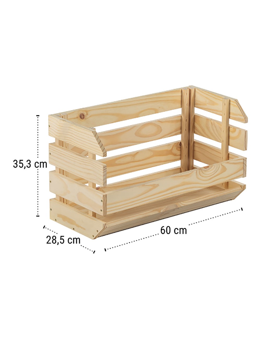 Caja apilable evolution pino sin barniz 100% pefc cert 60 x 28,5 x 35,3 cm