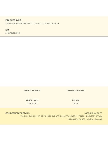 Zapato de seguridad cyclette black s1 p src talla 44