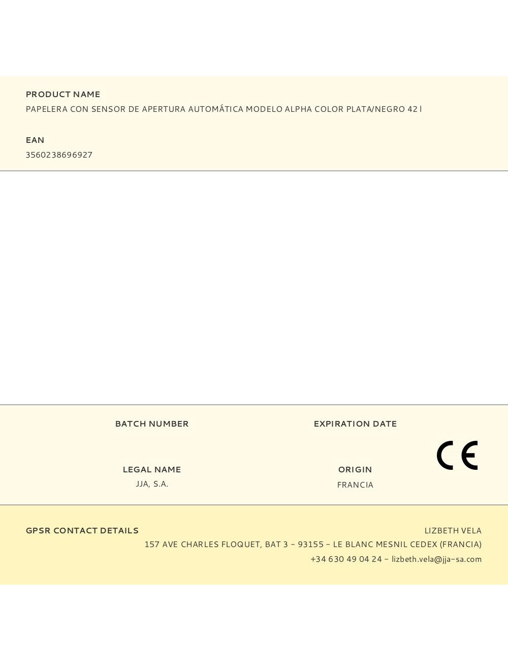 Papelera con sensor de apertura automática modelo alpha color plata/negro 42 l