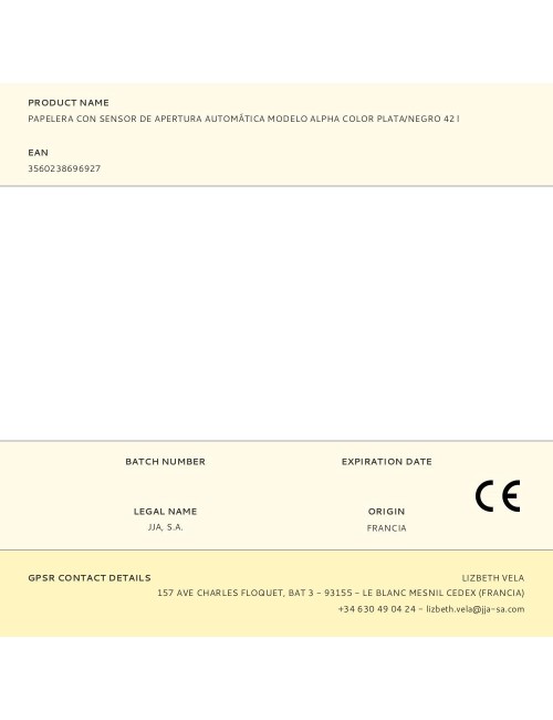 Papelera con sensor de apertura automática modelo alpha color plata/negro 42 l